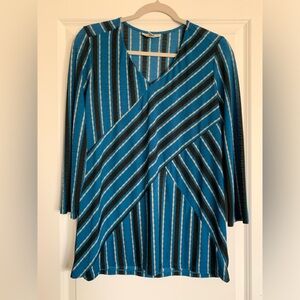 Blue and Black Striped Crossover Top